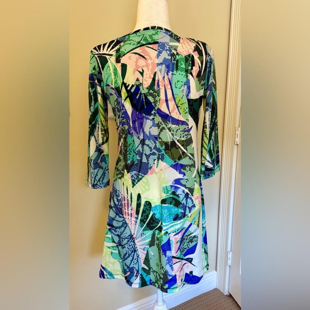 Jean-Pierre Klifa Paris - pull on washable dress in green, pink, blue Sz S - Picture 2 of 5